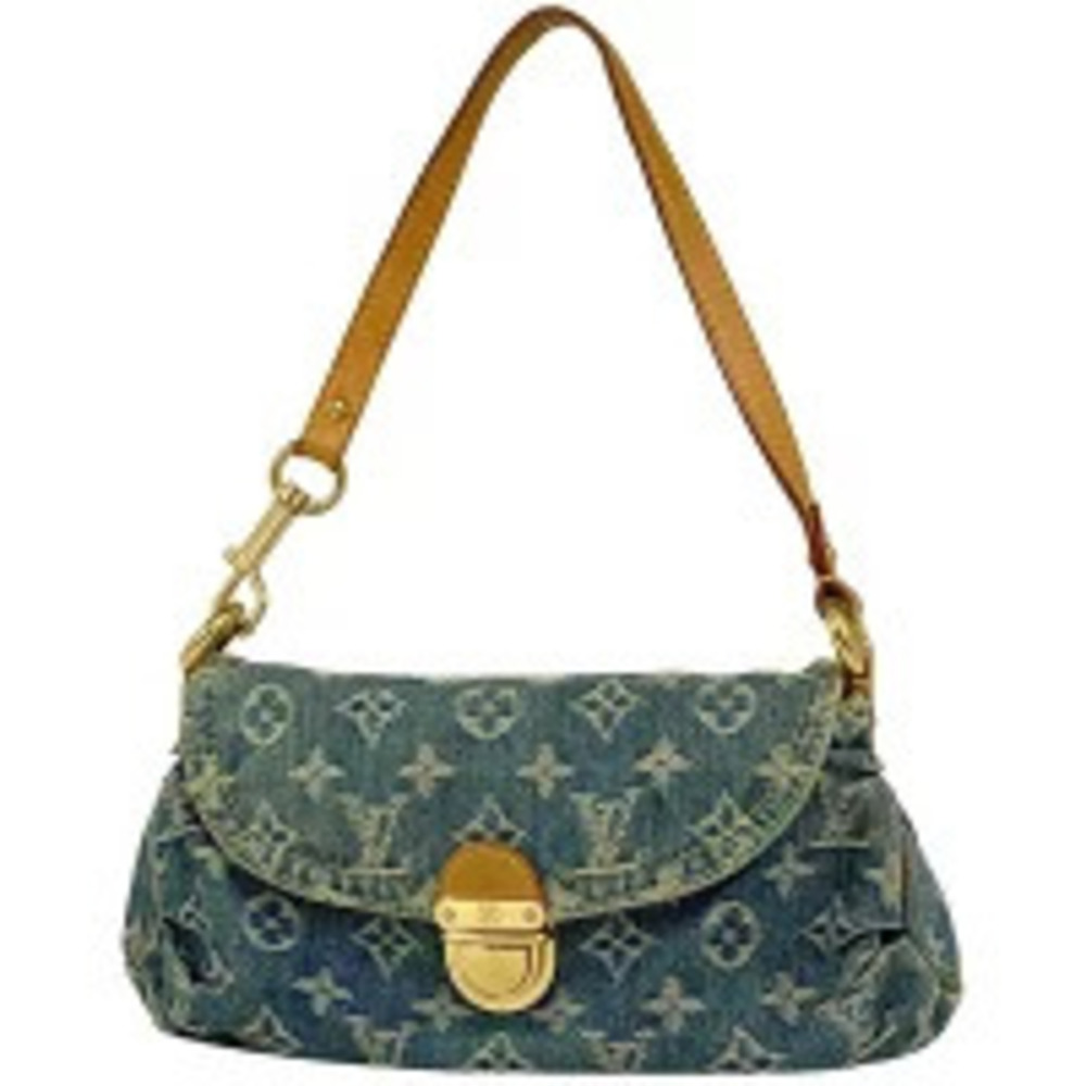 Louis Vuitton Pleaty Handbag Hobo Bag Monogram Denim Blue